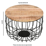 Solid Reclaimed Wood Coffee Table Round With Metal Wire Cage - Surrey