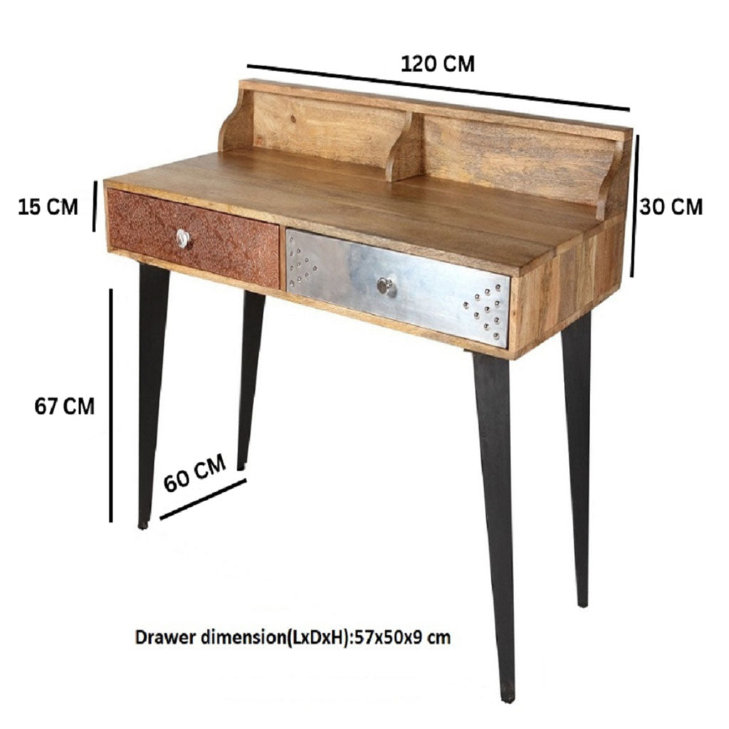 Solid Reclaimed Wood Desk for Home And Office With 2 Drawers - Sorio