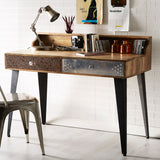 Solid Reclaimed Wood Desk for Home And Office With 2 Drawers - Sorio
