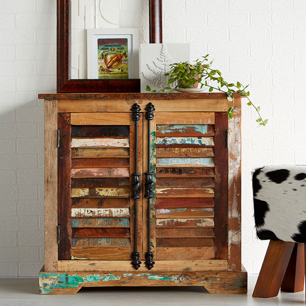 Solid Reclaimed Wood Storage Cabinet With 2 Doors - Coastal
