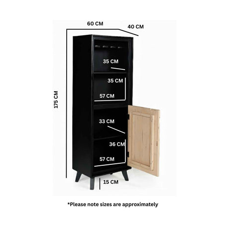 Solid Wood Bar Cabinet 60cm Wide With 1 Door - Boho