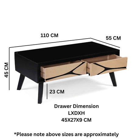 Solid Wood Coffee Table 110cm Wide With 2 Drawers - Austin