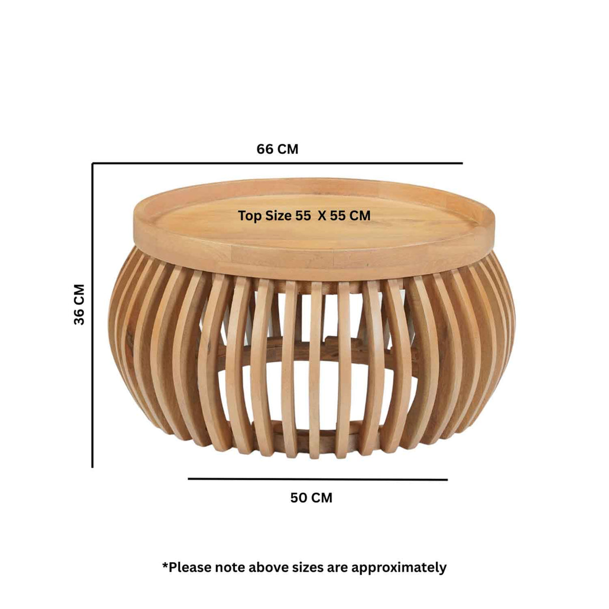 Solid Wood Coffee Table 66cm Wide Round - Austin