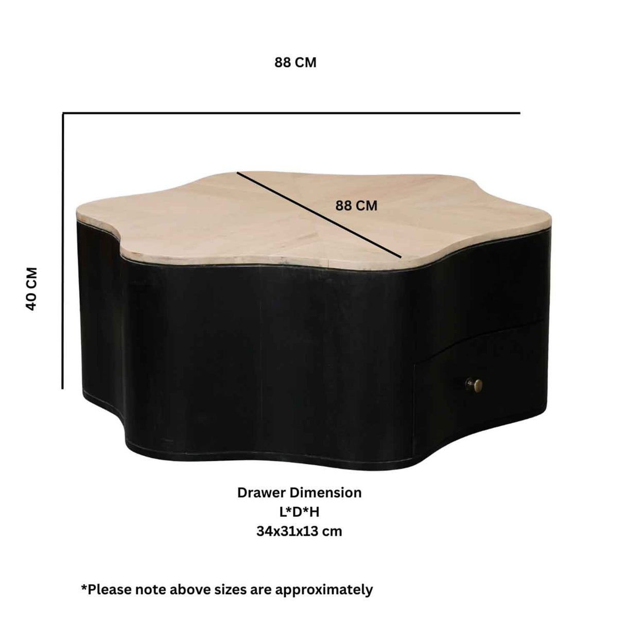 Solid Wood Coffee Table 88cm Wide With 1 Drawer - Austin