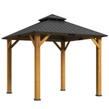 Solid Wood Hardtop Gazebo 300cm Width x 300cm Depth With Double Roof - Velmora