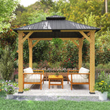 Solid Wood Hardtop Gazebo 300cm Width x 300cm Depth With Double Roof - Velmora
