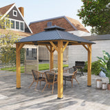 Solid Wood Hardtop Gazebo 300cm Width x 300cm Depth With Double Roof - Velmora