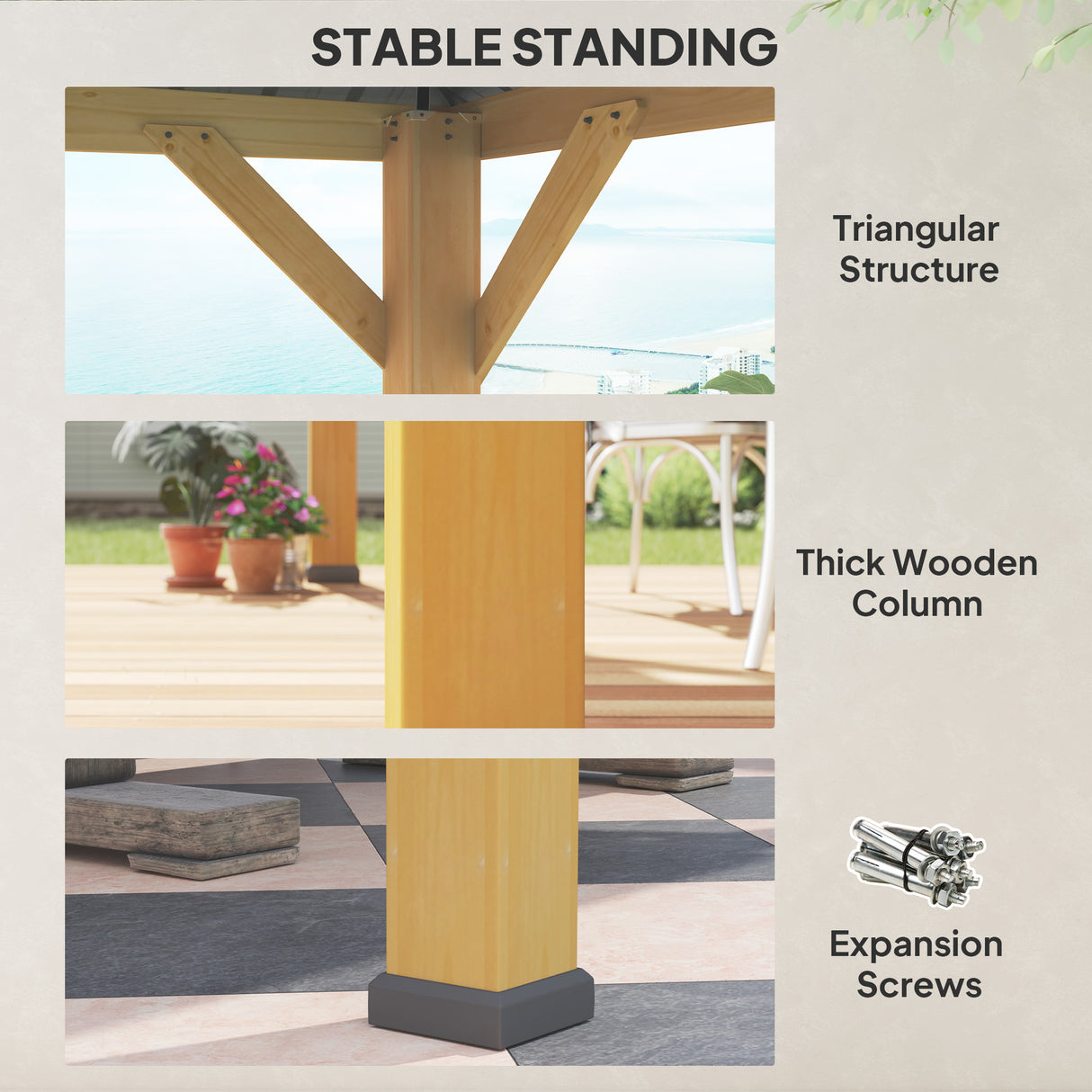 Solid Wood Hardtop Gazebo 300cm Width x 300cm Depth With Double Roof - Velmora