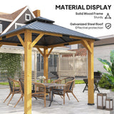 Solid Wood Hardtop Gazebo 300cm Width x 300cm Depth With Double Roof - Velmora