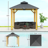 Solid Wood Hardtop Gazebo 300cm Width x 300cm Depth With Double Roof - Velmora