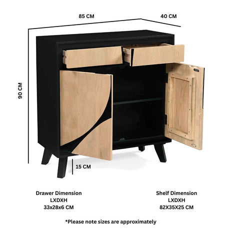 Solid Wood Sideboard 85cm Wide With 2 Doors And 2 Drawers - Boho