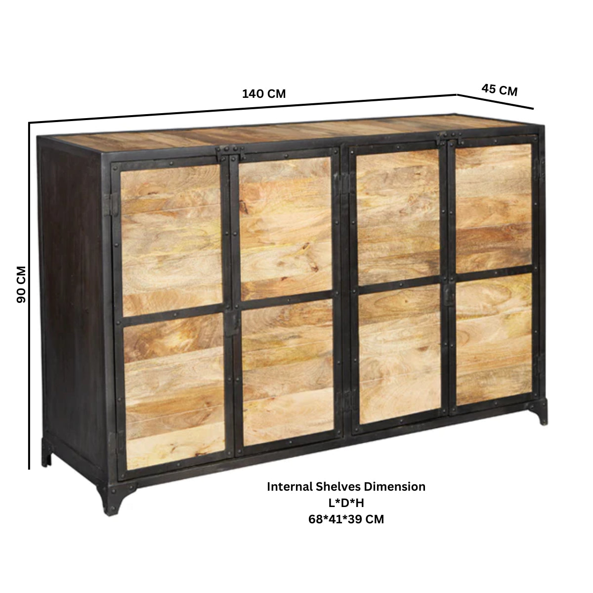 Solid Wood Storage Cabinet With 4 Doors - Ascot