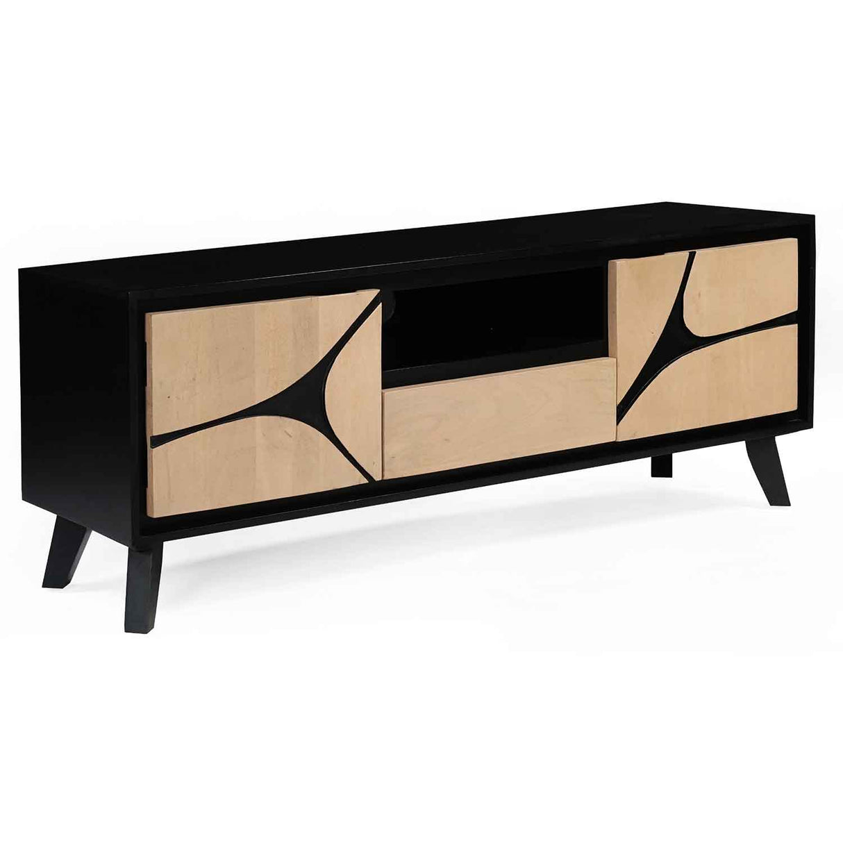Solid Wood TV Stand 150cm Wide With 2 Doors And 1 Drawer - Boho