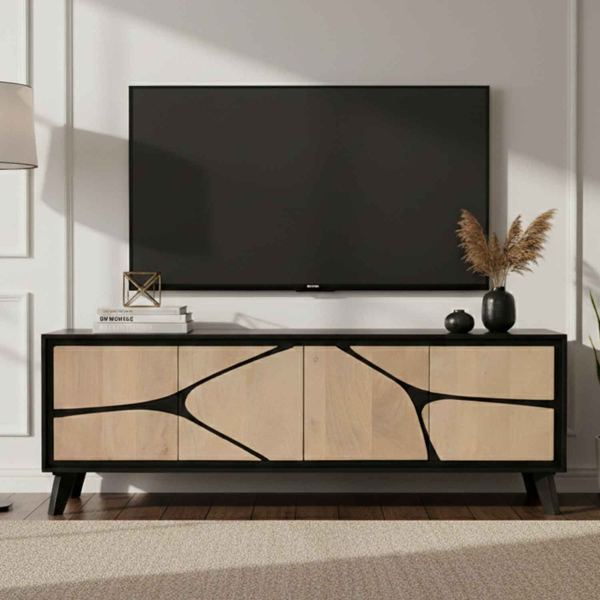 Solid Wood TV Stand 170cm Wide With 4 Doors - Boho