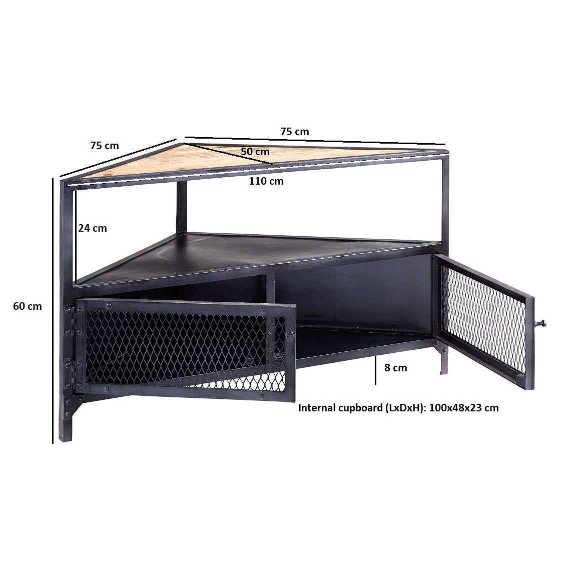 Solid Wood TV Stand Corner With Metal Frame - Ascot