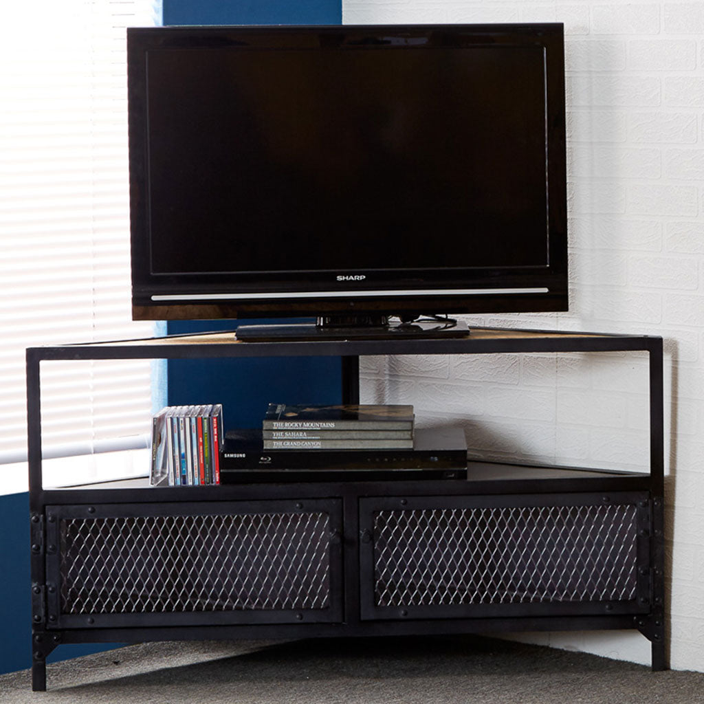 Solid Wood TV Stand Corner With Metal Frame - Ascot