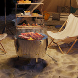 Stainless Steel Round Wood Burning Fire Pit With Fire Poker - Velmora