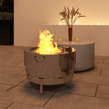 Stainless Steel Round Wood Burning Fire Pit With Fire Poker - Velmora