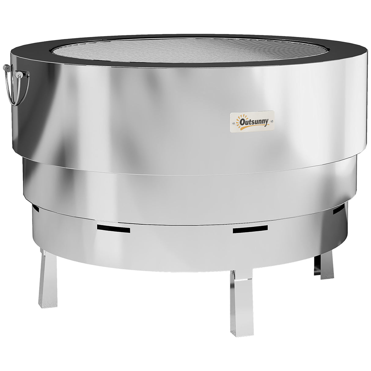 Stainless Steel Round Wood Burning Fire Pit With Fire Poker - Velmora