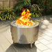 Stainless Steel Round Wood Burning Fire Pit With Fire Poker - Velmora