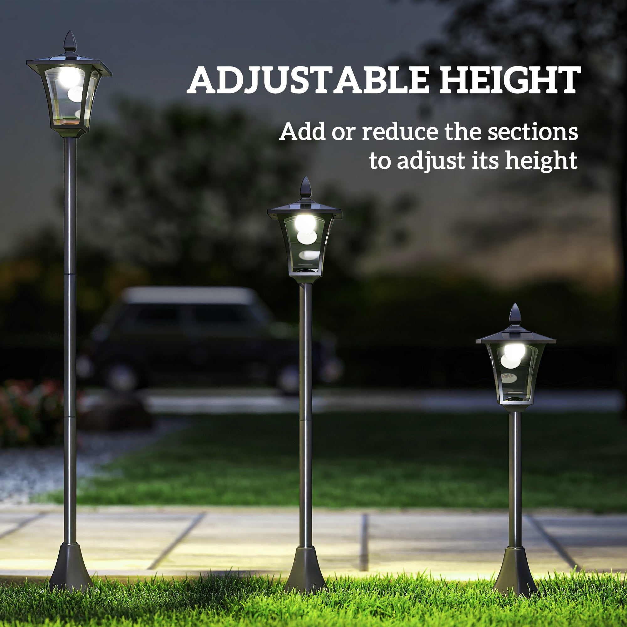Steel 1.6m Tall Sensor Dimmable LED Garden Solar Powered Post Lamp - Velmora