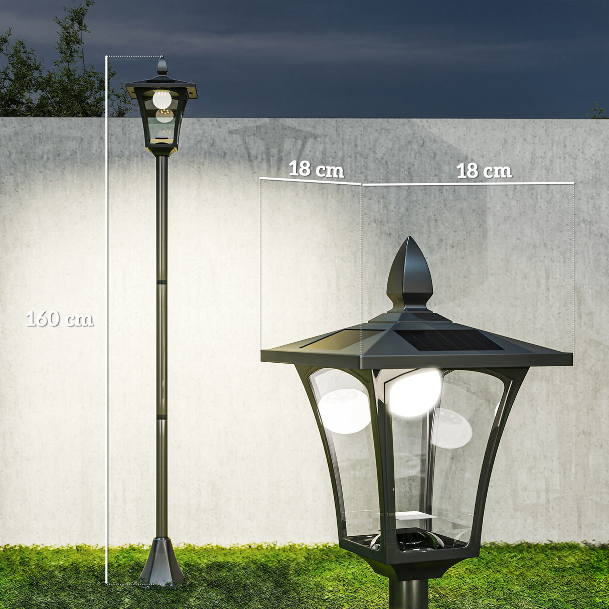 Steel 1.6m Tall Sensor Dimmable LED Garden Solar Powered Post Lamp - Velmora