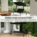 Steel 2 in 1 Convertible 3 Seater Garden Lounger Swing Chair Bed With Canopy - Velmora