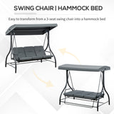 Steel 2 in 1 Convertible 3 Seater Garden Lounger Swing Chair Bed With Canopy - Velmora