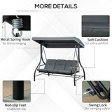 Steel 2 in 1 Convertible 3 Seater Garden Lounger Swing Chair Bed With Canopy - Velmora