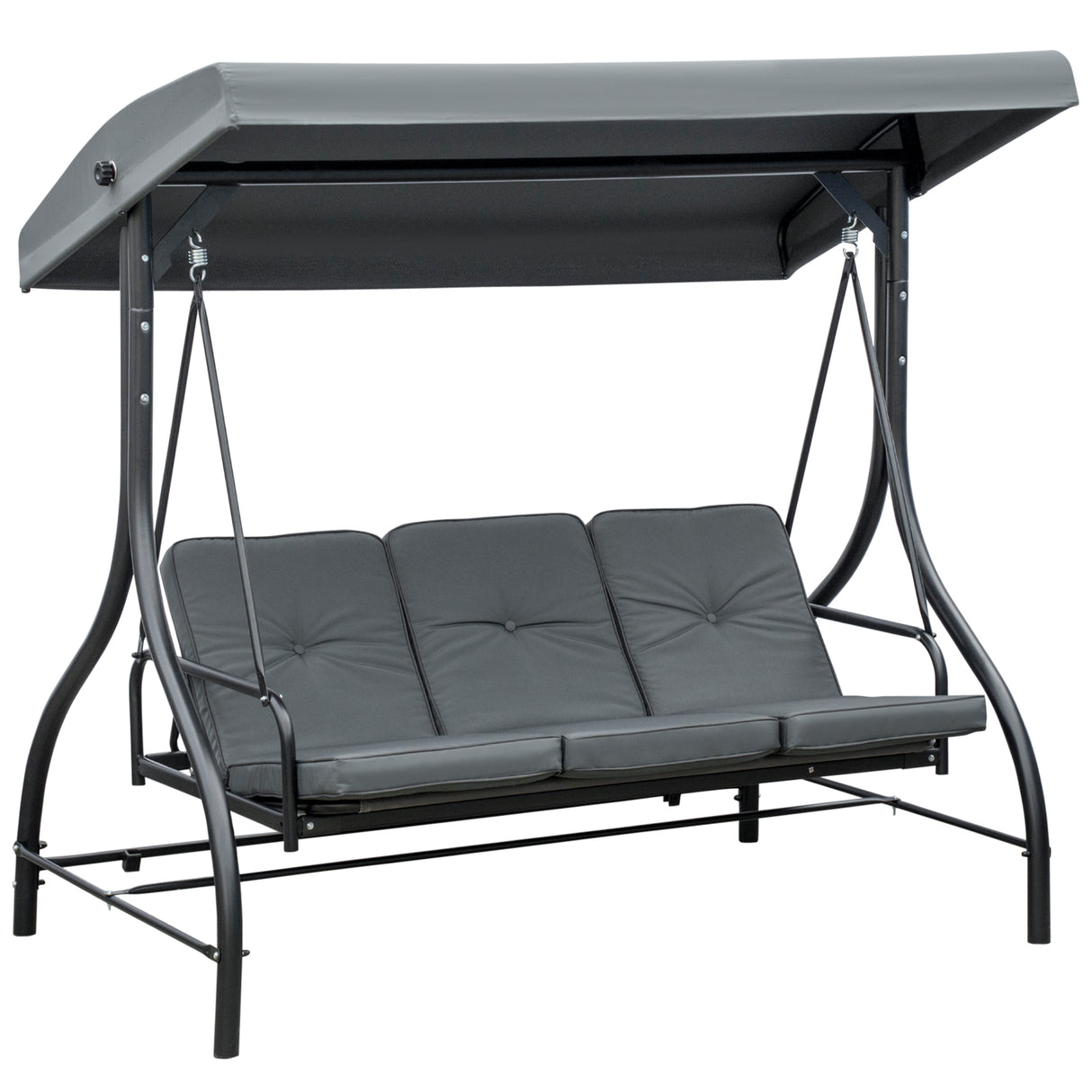 Steel 2 in 1 Convertible 3 Seater Garden Lounger Swing Chair Bed With Canopy - Velmora