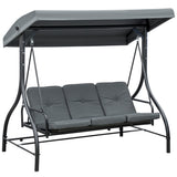 Steel 2 in 1 Convertible 3 Seater Garden Lounger Swing Chair Bed With Canopy - Velmora