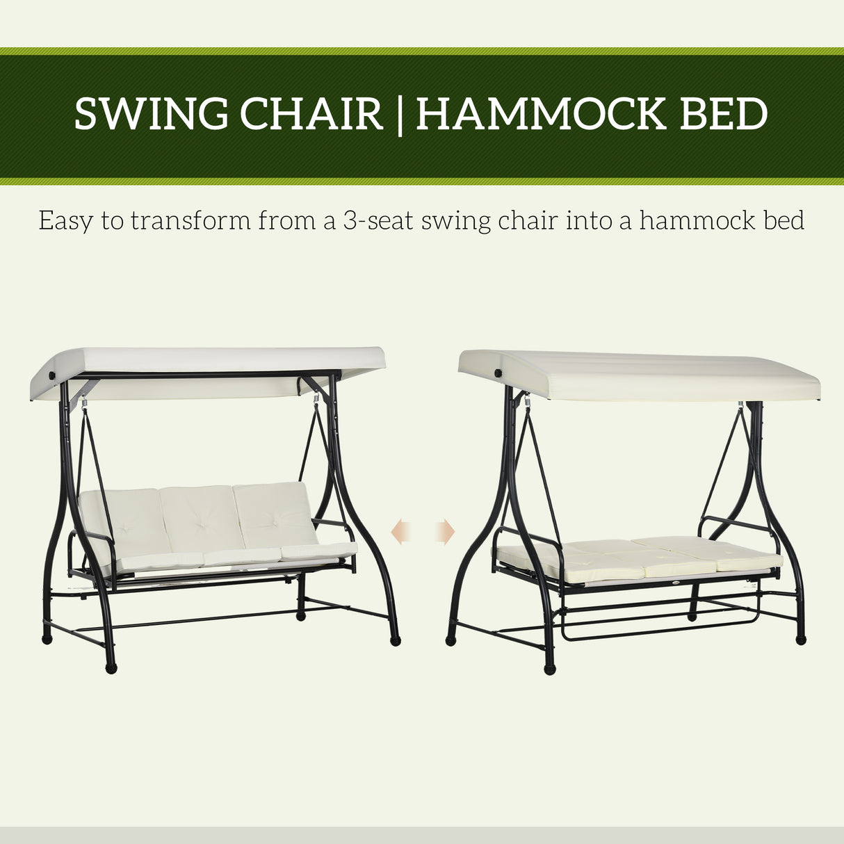 Steel 2 in 1 Convertible 3 Seater Garden Lounger Swing Chair Bed With Canopy - Velmora