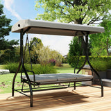 Steel 2 in 1 Convertible 3 Seater Garden Lounger Swing Chair Bed With Canopy - Velmora