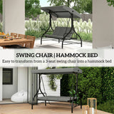 Steel 2 in 1 Convertible 3 Seater Garden Lounger Swing Chair Bed With Canopy - Velmora