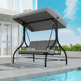 Steel 2 in 1 Convertible 3 Seater Garden Lounger Swing Chair Bed With Canopy - Velmora