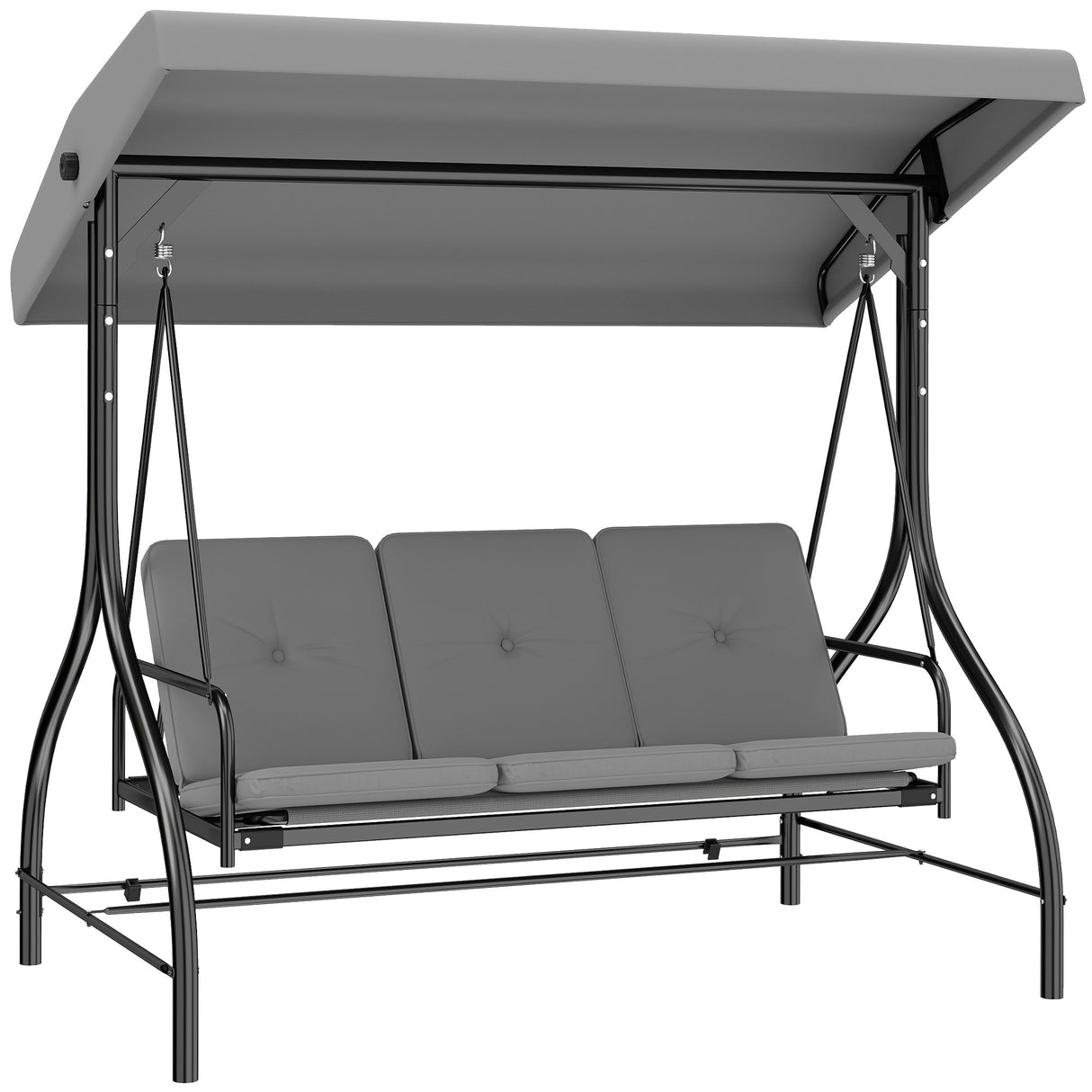 Steel 2 in 1 Convertible 3 Seater Garden Lounger Swing Chair Bed With Canopy - Velmora