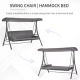 Steel 2 in 1 Convertible 3 Seater Garden Lounger Swing Chair Bed With Cushion - Velmora