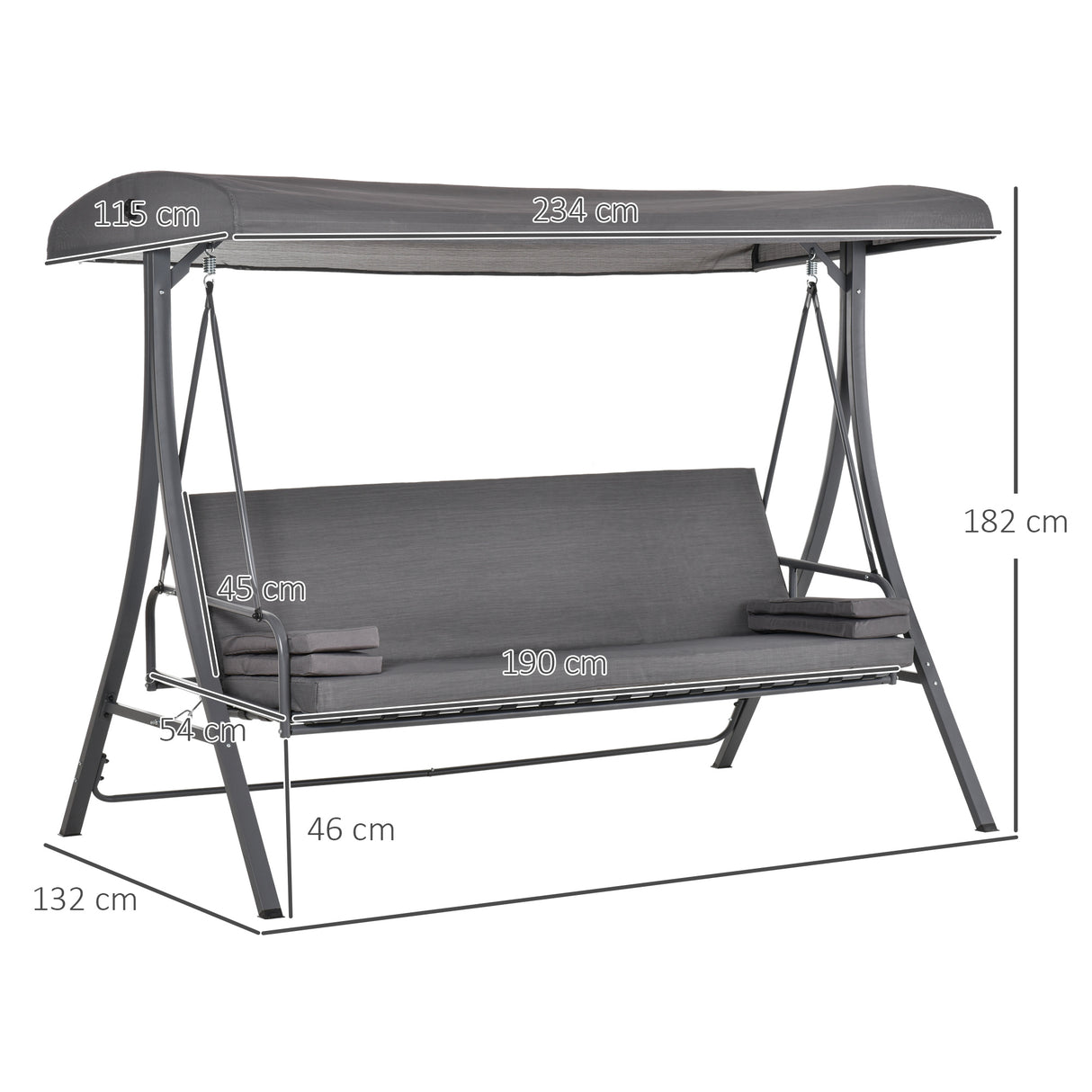 Steel 2 in 1 Convertible 3 Seater Garden Lounger Swing Chair Bed With Cushion - Velmora