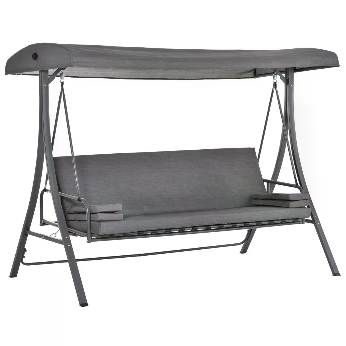 Steel 2 in 1 Convertible 3 Seater Garden Lounger Swing Chair Bed With Cushion - Velmora