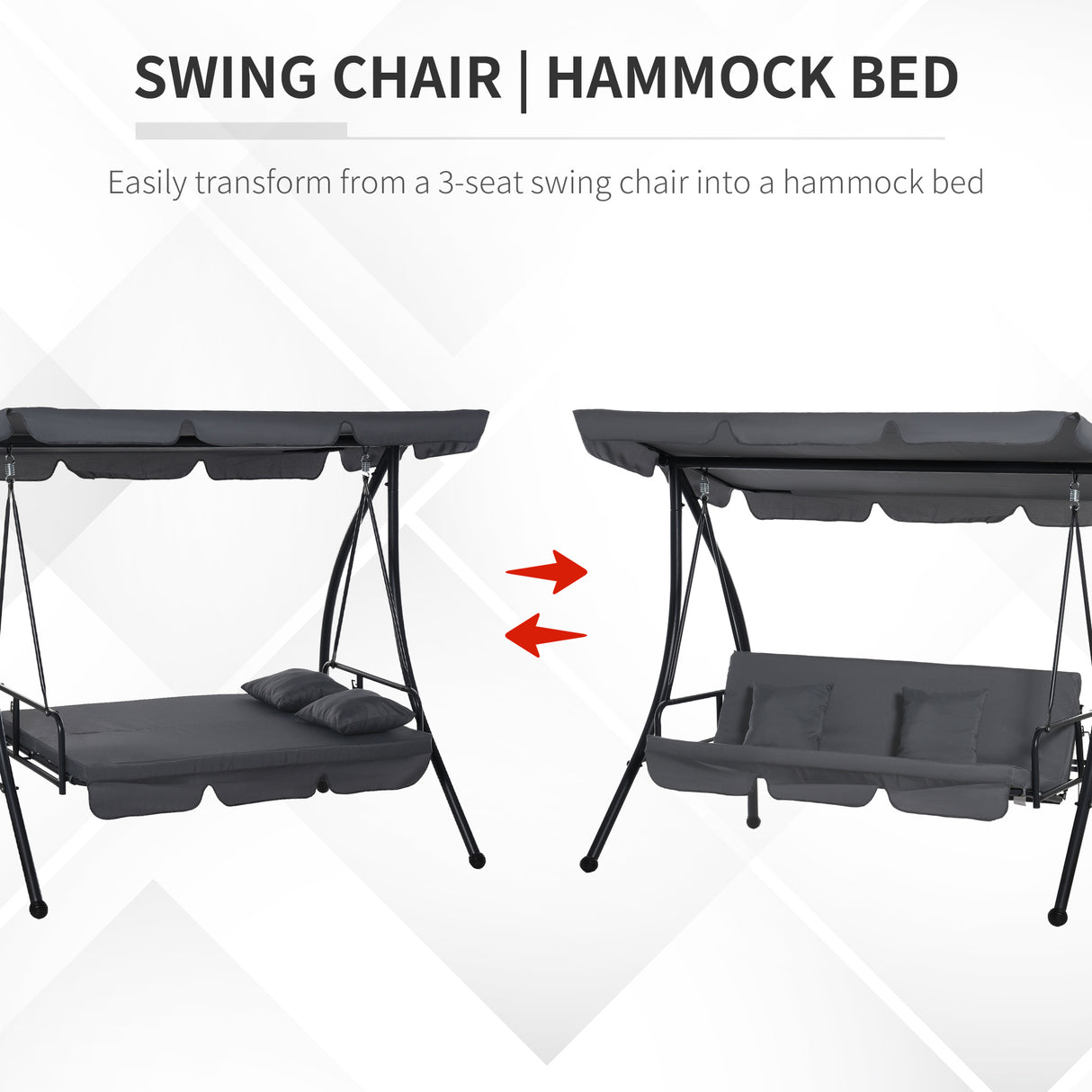 Steel 2 in 1 Convertible 3 Seater Garden Lounger Swing Chair Bed - Velmora