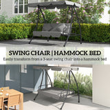 Steel 2 in 1 Convertible 3 Seater Garden Lounger Swing Chair Bed - Velmora