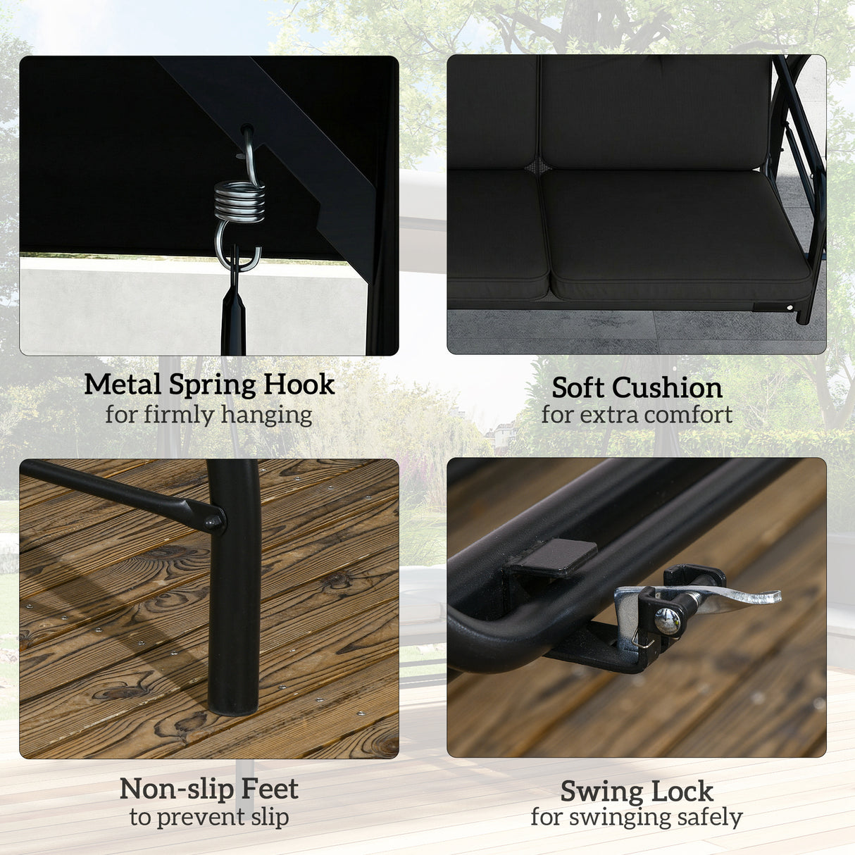 Steel 2 in 1 Garden 3 Seater Swing Seat Chair With Adjustable Canopy - Velmora