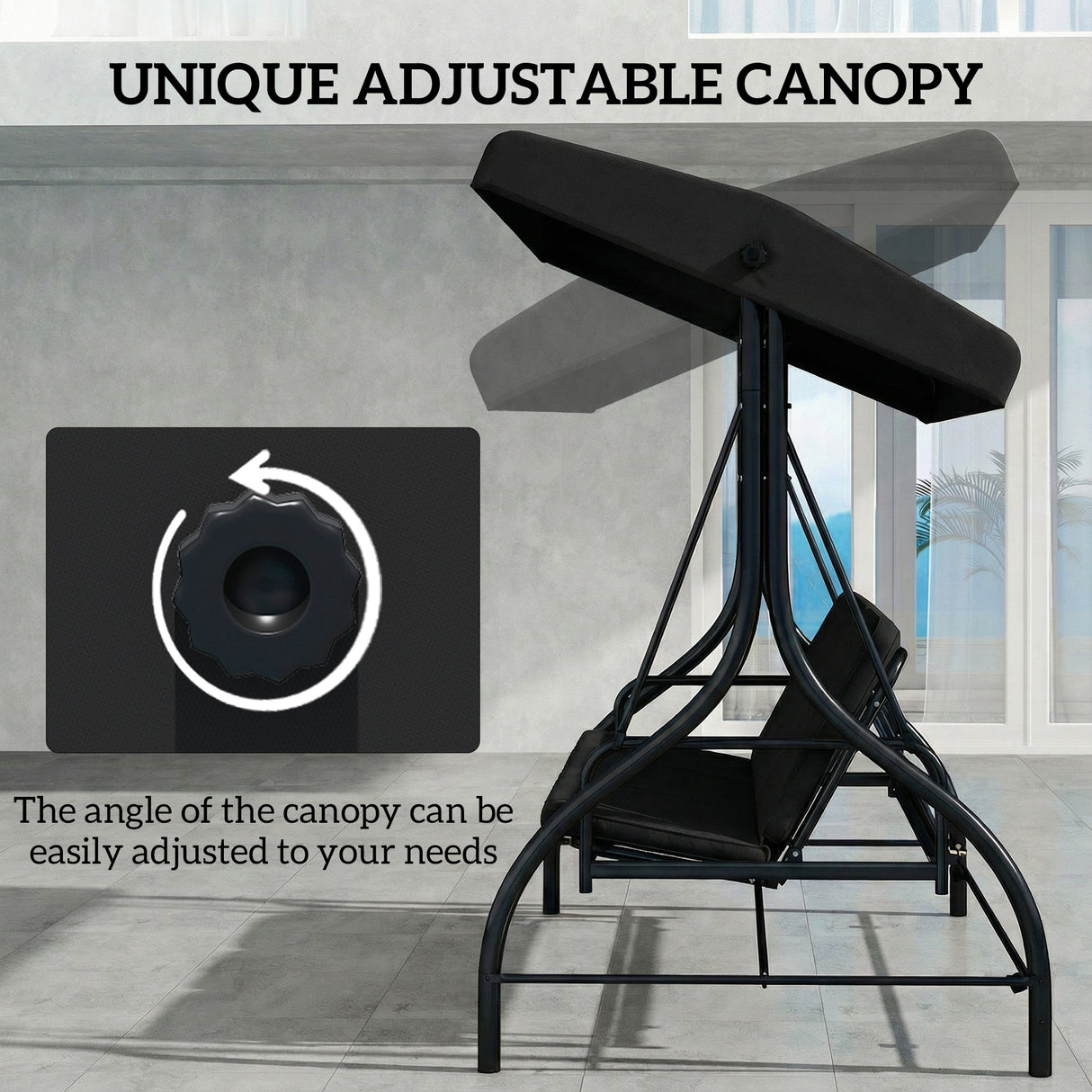Steel 2 in 1 Garden 3 Seater Swing Seat Chair With Adjustable Canopy - Velmora