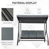 Steel 2 in 1 Garden 3 Seater Swing Seat Chair With Adjustable Canopy - Velmora