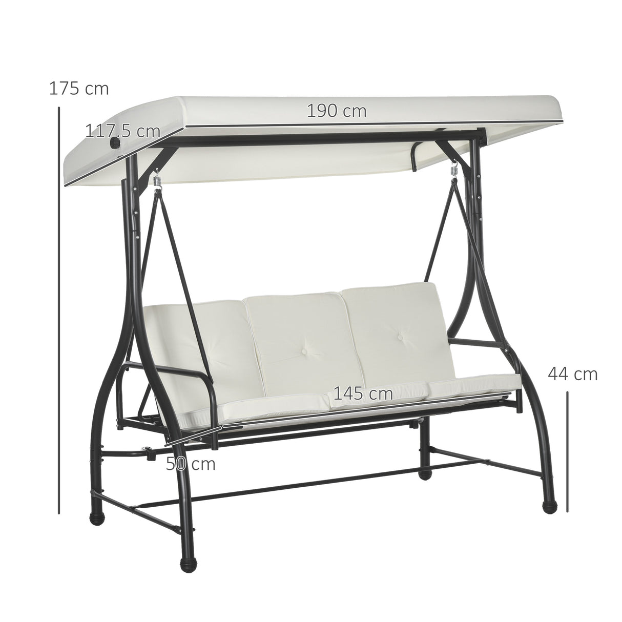 Steel 2 in 1 Garden 3 Seater Swing Seat Chair With Adjustable Canopy - Velmora