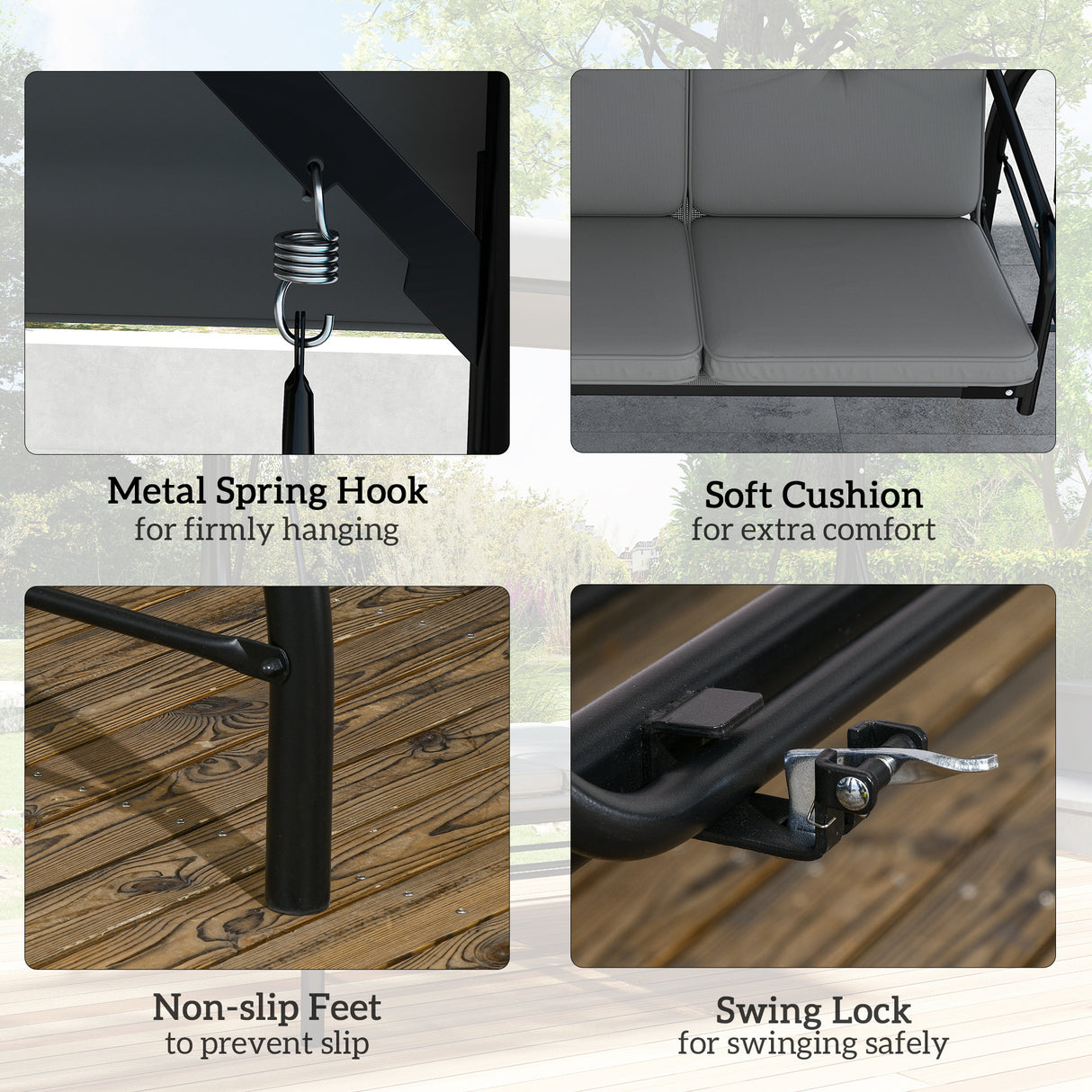 Steel 2 in 1 Garden 3 Seater Swing Seat Chair With Adjustable Canopy - Velmora