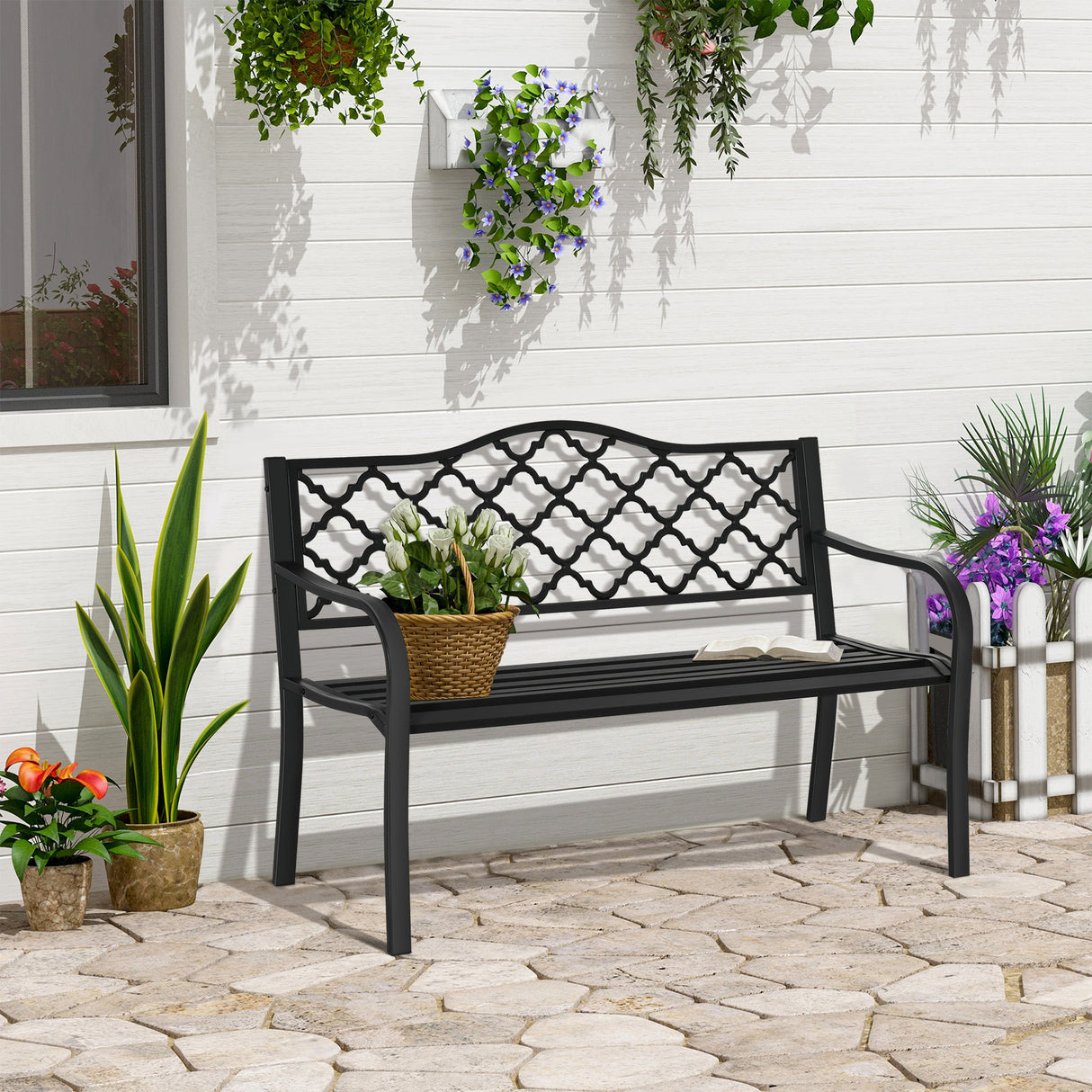 Steel 2 Seater Garden Bench Antique Loveseat for Yard - Velmora