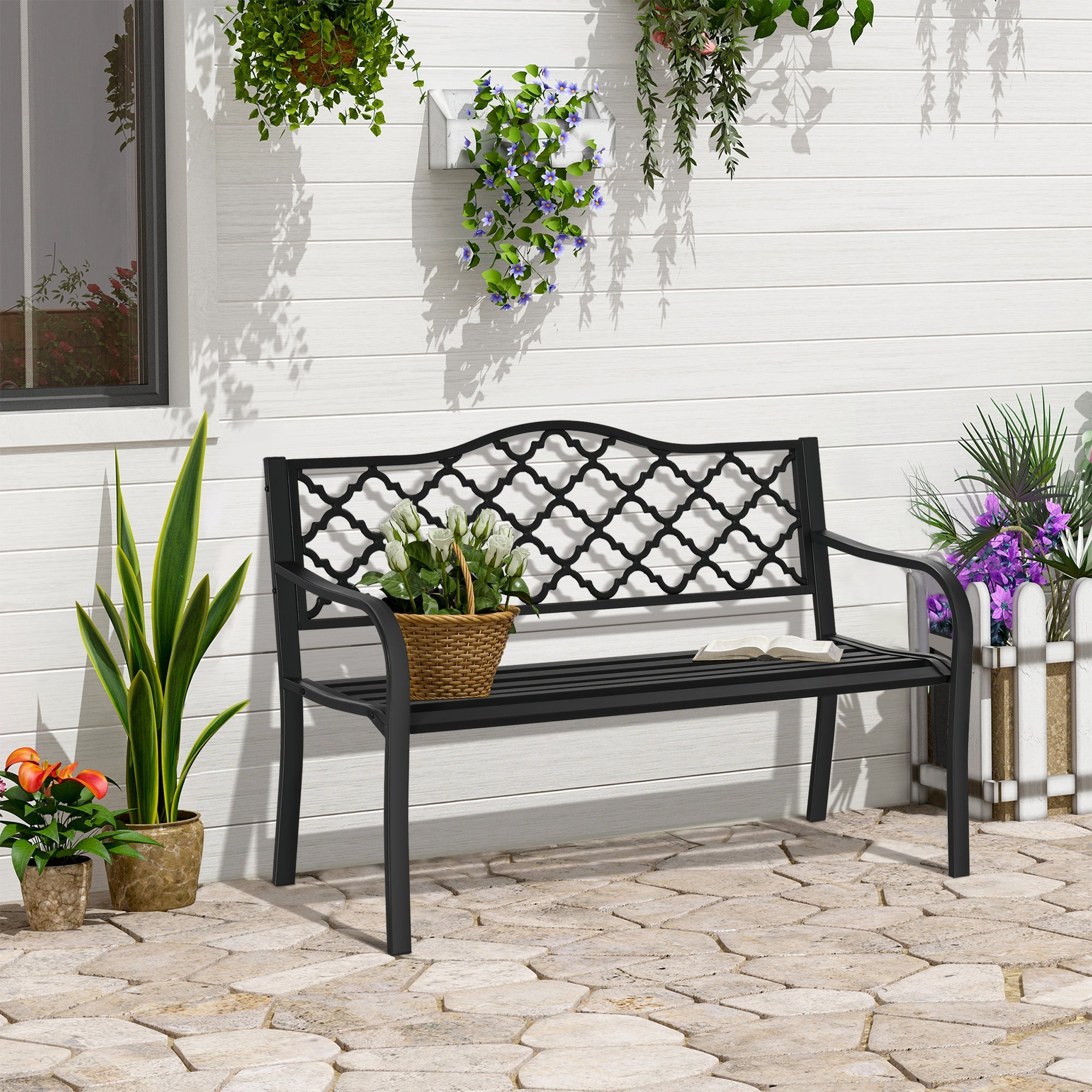 Steel 2 Seater Garden Bench Antique Loveseat for Yard - Velmora