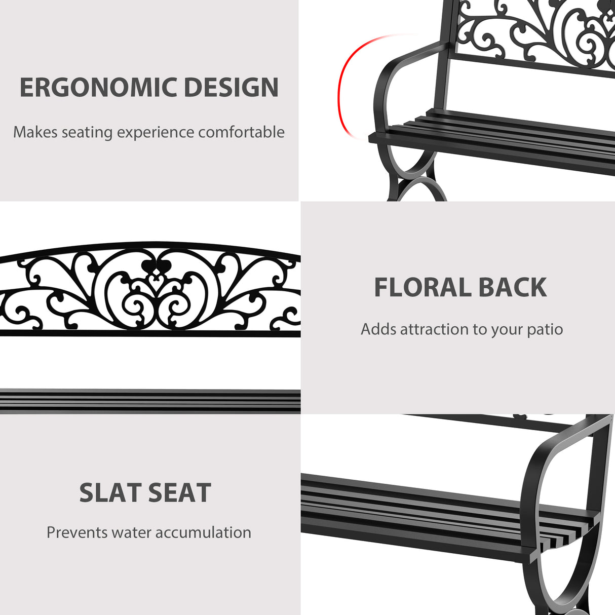 Steel 2 Seater Garden Bench for Patio Backyard - Velmora