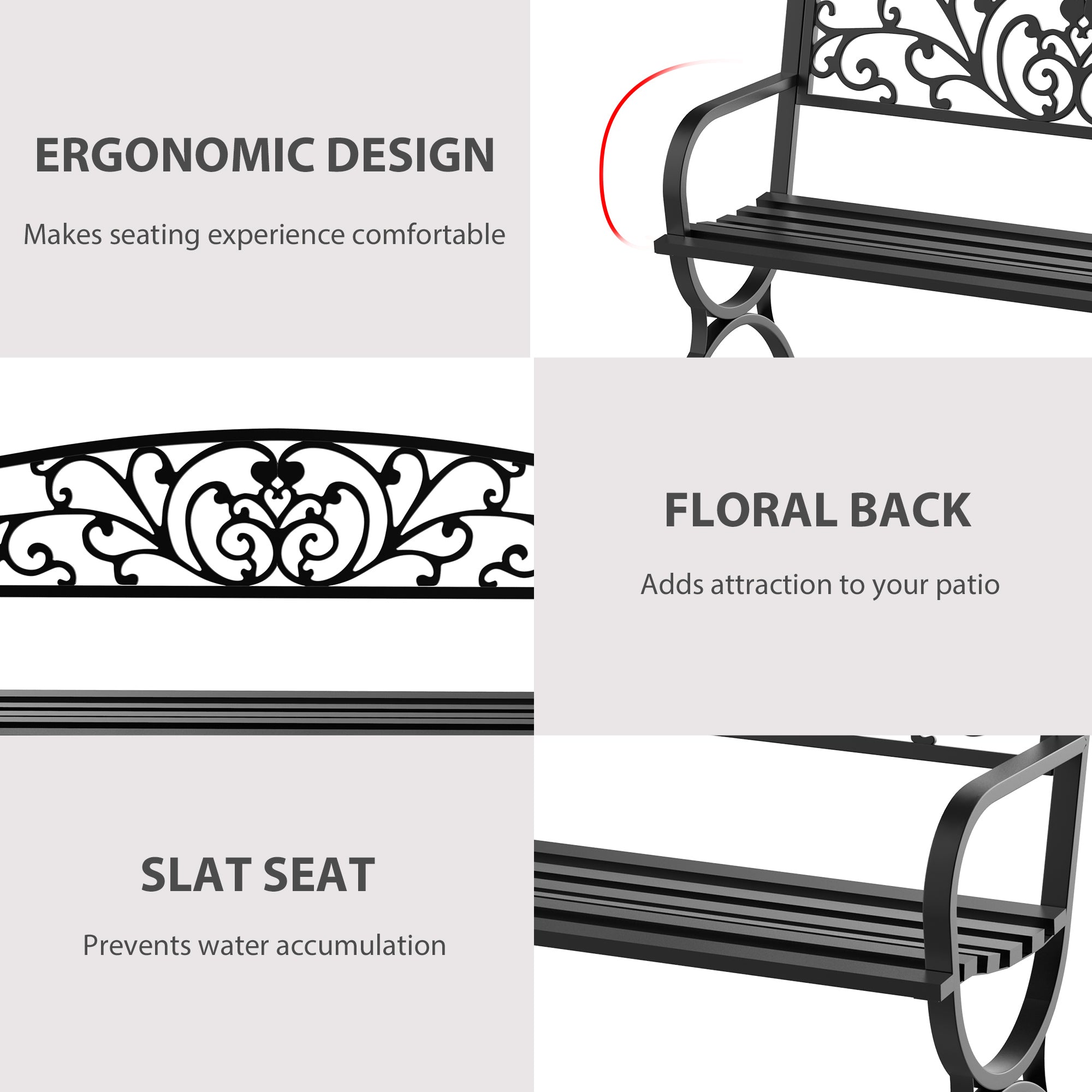 Steel 2 Seater Garden Bench for Patio Backyard - Velmora